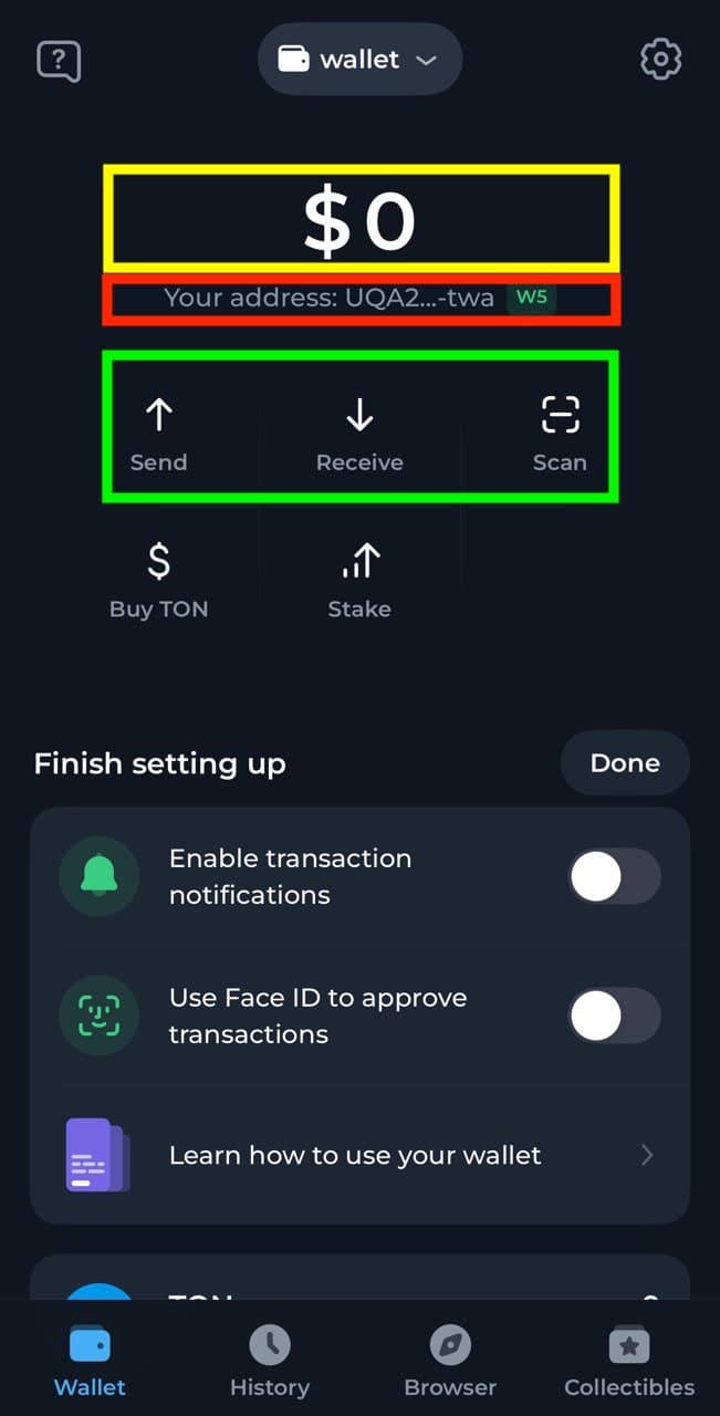 Tonkeeper main interface